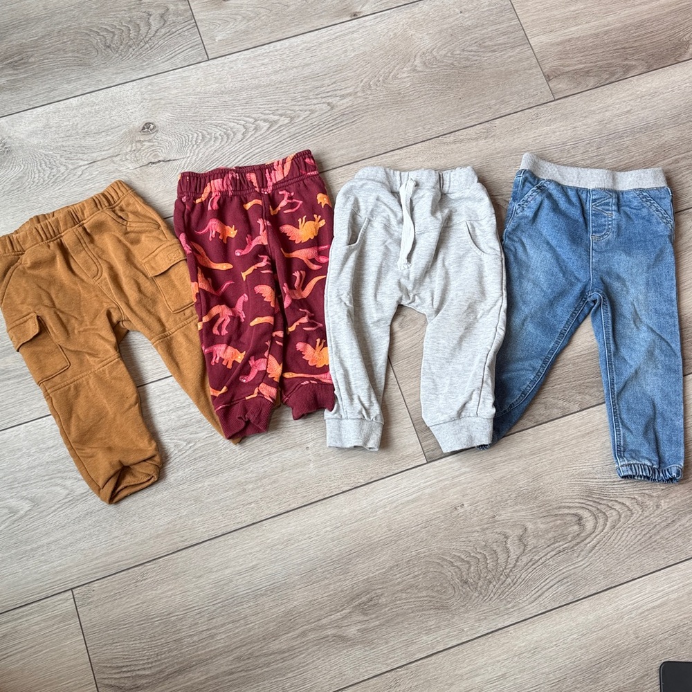 Kids Dinosaur Pattern Joggers - Burgundy, Brown, Light Gray
